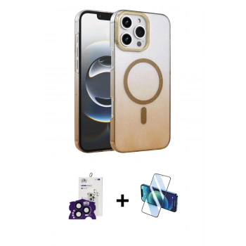 MARSİLYAN™- iPhone 16 Pro Max Kılıf Ahenk Doku Özel Seri - Siyah 3D Antistatik Seramik Nano Ekran Koruyucu + Bilvis Titan Kamera Lens - SH