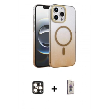 MARSİLYAN™- iPhone 16 Pro Max Kılıf Ahenk Doku Özel Seri - Siyah Bilvis 3D Cam Ekran Koruyucu + PVD Metal Kamera Lens - GD