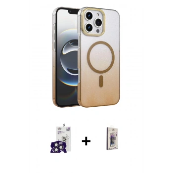 MARSİLYAN™- iPhone 16 Pro Max Kılıf Ahenk Doku Özel Seri - Siyah Bilvis 3D Cam Ekran Koruyucu + Bilvis Titan Kamera Lens - TMGI