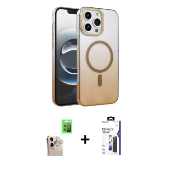 MARSİLYAN™- iPhone 16 Pro Max Kılıf Ahenk Doku Özel Seri - Siyah Bilvis 3X AR Hayalet Cam Ekran Koruyucu + Raze Metal Kamera Lens - NLGY