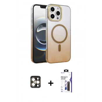 MARSİLYAN™- iPhone 16 Pro Max Kılıf Ahenk Doku Özel Seri - Siyah Bilvis 3X AR Hayalet Cam Ekran Koruyucu + PVD Metal Kamera Lens - GD
