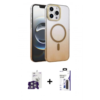 MARSİLYAN™- iPhone 16 Pro Max Kılıf Ahenk Doku Özel Seri - Siyah Bilvis 3X AR Hayalet Cam Ekran Koruyucu + Bilvis Titan Kamera Lens - GS
