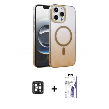 MARSİLYAN™- iPhone 16 Pro Max Kılıf Ahenk Doku Özel Seri - Siyah Bilvis 3X AR HD Cam Ekran Koruyucu + PVD Metal Kamera Lens - SH