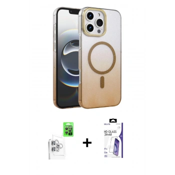 MARSİLYAN™- iPhone 16 Pro Max Kılıf Ahenk Doku Özel Seri - Siyah Bilvis 3X AR HD Cam Ekran Koruyucu + Raze Metal Kamera Lens - BZ