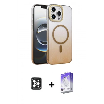 MARSİLYAN™- iPhone 16 Pro Max Kılıf Ahenk Doku Özel Seri - Siyah Bilvis 5in1 3D Magic Cam Ekran Koruyucu + PVD Metal Kamera Lens - SH