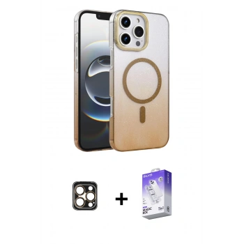 MARSİLYAN™- iPhone 16 Pro Max Kılıf Ahenk Doku Özel Seri - Siyah Bilvis 5in1 3D Magic Cam Ekran Koruyucu + PVD Metal Kamera Lens - GD