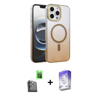 MARSİLYAN™- iPhone 16 Pro Max Kılıf Ahenk Doku Özel Seri - Siyah Bilvis 5in1 3D Magic Cam Ekran Koruyucu + Raze Metal Kamera Lens - SH