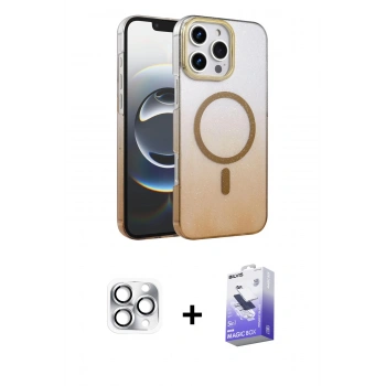 MARSİLYAN™- iPhone 16 Pro Max Kılıf Ahenk Doku Özel Seri - Siyah Bilvis 5in1 5D Magic Hayalet Cam Ekran Koruyucu + Pers Alüminyum Kamera Lens - GS