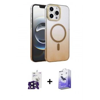 MARSİLYAN™- iPhone 16 Pro Max Kılıf Ahenk Doku Özel Seri - Siyah Bilvis 5in1 5D Magic Hayalet Cam Ekran Koruyucu + Bilvis Titan Kamera Lens - SH