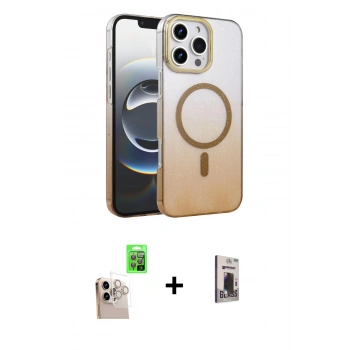 MARSİLYAN™- iPhone 16 Pro Max Kılıf Ahenk Doku Özel Seri - Siyah Bilvis Hayalet Cam Ekran Koruyucu + Raze Metal Kamera Lens - NLGY