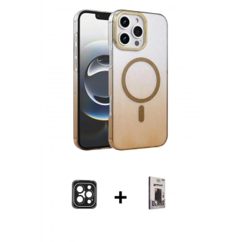 MARSİLYAN™- iPhone 16 Pro Max Kılıf Ahenk Doku Özel Seri - Siyah Bilvis Hayalet Cam Ekran Koruyucu + PVD Metal Kamera Lens - SH