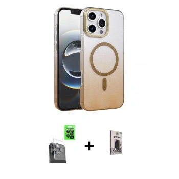 MARSİLYAN™- iPhone 16 Pro Max Kılıf Ahenk Doku Özel Seri - Siyah Bilvis Hayalet Cam Ekran Koruyucu + Raze Metal Kamera Lens - SH