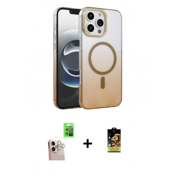 MARSİLYAN™- iPhone 16 Pro Max Kılıf Ahenk Doku Özel Seri - Siyah Buffer Cam Ekran Koruyucu + Raze Metal Kamera Lens - NLGY
