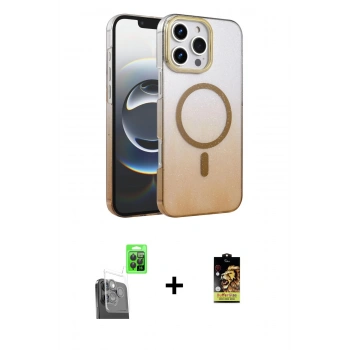 MARSİLYAN™- iPhone 16 Pro Max Kılıf Ahenk Doku Özel Seri - Siyah Buffer Cam Ekran Koruyucu + Raze Metal Kamera Lens - SH