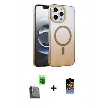 MARSİLYAN™- iPhone 16 Pro Max Kılıf Ahenk Doku Özel Seri - Siyah Buffer Hayalet Cam Ekran Koruyucu + Raze Metal Kamera Lens - SH