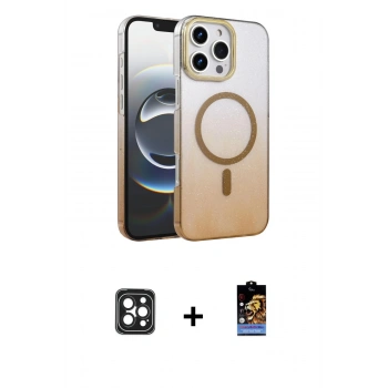 MARSİLYAN™- iPhone 16 Pro Max Kılıf Ahenk Doku Özel Seri - Siyah Buffer Hayalet Cam Ekran Koruyucu + PVD Metal Kamera Lens - SH