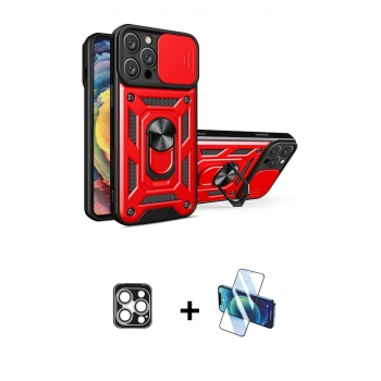 MARSİLYAN™- iPhone 16 Pro Max Kılıf Ahenk Klasik - Siyah 3D Antistatik Cam Ekran Koruyucu + PVD Metal Kamera Lens - GS