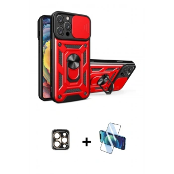 MARSİLYAN™- iPhone 16 Pro Max Kılıf Ahenk Klasik - Siyah 3D Antistatik Cam Ekran Koruyucu + PVD Metal Kamera Lens - GD