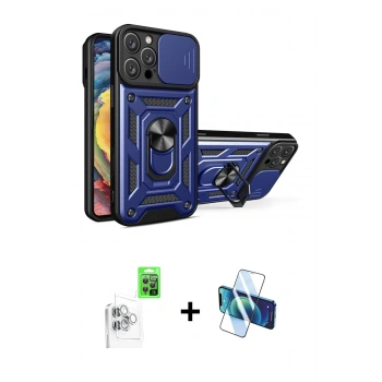 MARSİLYAN™- iPhone 16 Pro Max Kılıf Ahenk Klasik - Siyah 3D Antistatik Cam Ekran Koruyucu + Raze Metal Kamera Lens - BZ