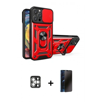 MARSİLYAN™- iPhone 16 Pro Max Kılıf Ahenk Klasik - Siyah 3D Antistatik Hayalet Cam Ekran Koruyucu + PVD Metal Kamera Lens - GS