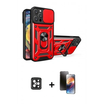 MARSİLYAN™- iPhone 16 Pro Max Kılıf Ahenk Klasik - Siyah 3D Antistatik Mat Seramik Nano Ekran Koruyucu + PVD Metal Kamera Lens - SH