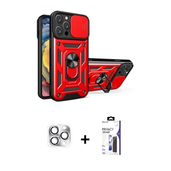 MARSİLYAN™- iPhone 16 Pro Max Kılıf Ahenk Klasik - Siyah Bilvis 3X AR Hayalet Cam Ekran Koruyucu + Pers Alüminyum Kamera Lens - GS