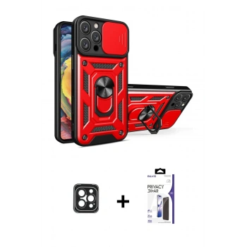 MARSİLYAN™- iPhone 16 Pro Max Kılıf Ahenk Klasik - Siyah Bilvis 3X AR Hayalet Cam Ekran Koruyucu + PVD Metal Kamera Lens - SH
