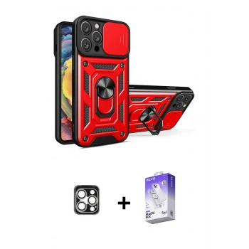 MARSİLYAN™- iPhone 16 Pro Max Kılıf Ahenk Klasik - Siyah Bilvis 5in1 3D Magic Cam Ekran Koruyucu + PVD Metal Kamera Lens - GS