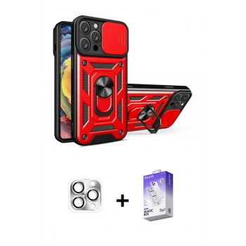 MARSİLYAN™- iPhone 16 Pro Max Kılıf Ahenk Klasik - Siyah Bilvis 5in1 3D Magic Cam Ekran Koruyucu + Pers Alüminyum Kamera Lens - GS