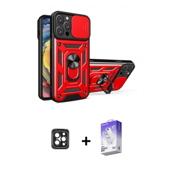 MARSİLYAN™- iPhone 16 Pro Max Kılıf Ahenk Klasik - Siyah Bilvis 5in1 3D Magic Cam Ekran Koruyucu + PVD Metal Kamera Lens - SH