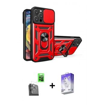 MARSİLYAN™- iPhone 16 Pro Max Kılıf Ahenk Klasik - Siyah Bilvis 5in1 3D Magic Cam Ekran Koruyucu + Raze Metal Kamera Lens - SH