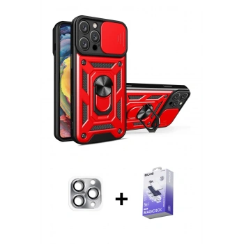 MARSİLYAN™- iPhone 16 Pro Max Kılıf Ahenk Klasik - Siyah Bilvis 5in1 5D Magic Hayalet Cam Ekran Koruyucu + Pers Alüminyum Kamera Lens - GI