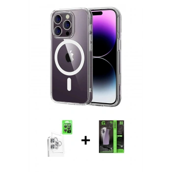 MARSİLYAN™- iPhone 16 Pro Max Kılıf Ahenk Minimal Serisi - Şeffaf 360 Full Body Arka Koruyucu + Raze Metal Kamera Lens - BZ