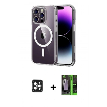 MARSİLYAN™- iPhone 16 Pro Max Kılıf Ahenk Minimal Serisi - Şeffaf 360 Full Body Arka Koruyucu + PVD Metal Kamera Lens - SH