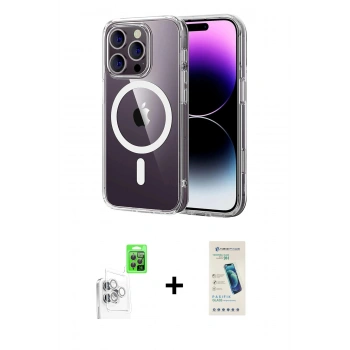 MARSİLYAN™- iPhone 16 Pro Max Kılıf Ahenk Minimal Serisi - Şeffaf Pasifik Cam Ekran Koruyucu + Raze Metal Kamera Lens - BZ