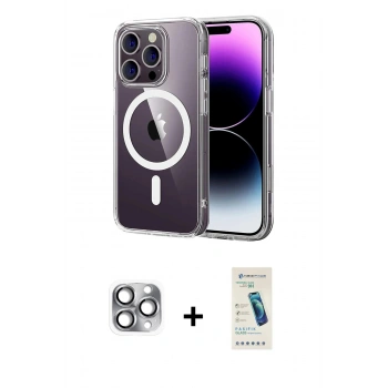 MARSİLYAN™- iPhone 16 Pro Max Kılıf Ahenk Minimal Serisi - Şeffaf Pasifik Cam Ekran Koruyucu + Pers Alüminyum Kamera Lens - GI