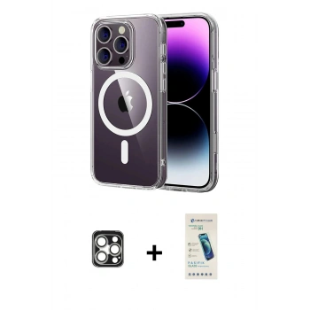 MARSİLYAN™- iPhone 16 Pro Max Kılıf Ahenk Minimal Serisi - Şeffaf Pasifik Cam Ekran Koruyucu + PVD Metal Kamera Lens - GS