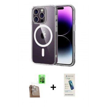 MARSİLYAN™- iPhone 16 Pro Max Kılıf Ahenk Minimal Serisi - Şeffaf Pasifik Cam Ekran Koruyucu + Raze Metal Kamera Lens - CLTM
