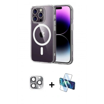 MARSİLYAN™- iPhone 16 Pro Max Kılıf Ahenk Minimal Serisi - Siyah 3D Antistatik Cam Ekran Koruyucu + Pers Alüminyum Kamera Lens - GI