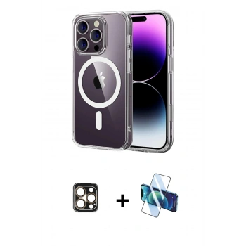 MARSİLYAN™- iPhone 16 Pro Max Kılıf Ahenk Minimal Serisi - Siyah 3D Antistatik Cam Ekran Koruyucu + PVD Metal Kamera Lens - GD