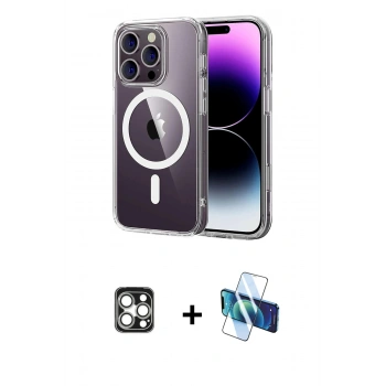 MARSİLYAN™- iPhone 16 Pro Max Kılıf Ahenk Minimal Serisi - Siyah 3D Antistatik Cam Ekran Koruyucu + PVD Metal Kamera Lens - GS