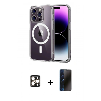 MARSİLYAN™- iPhone 16 Pro Max Kılıf Ahenk Minimal Serisi - Siyah 3D Antistatik Hayalet Cam Ekran Koruyucu + PVD Metal Kamera Lens - GD