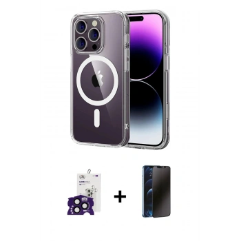 MARSİLYAN™- iPhone 16 Pro Max Kılıf Ahenk Minimal Serisi - Siyah 3D Antistatik Hayalet Cam Ekran Koruyucu + Bilvis Titan Kamera Lens - SH