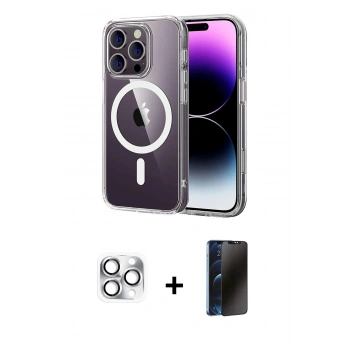 MARSİLYAN™- iPhone 16 Pro Max Kılıf Ahenk Minimal Serisi - Siyah 3D Antistatik Hayalet Cam Ekran Koruyucu + Pers Alüminyum Kamera Lens - GS