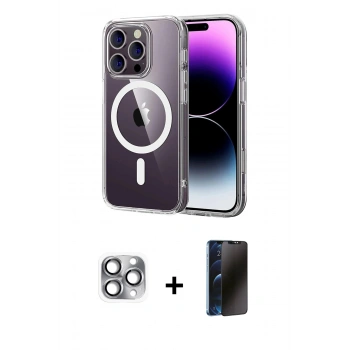 MARSİLYAN™- iPhone 16 Pro Max Kılıf Ahenk Minimal Serisi - Siyah 3D Antistatik Hayalet Cam Ekran Koruyucu + Pers Alüminyum Kamera Lens - GI
