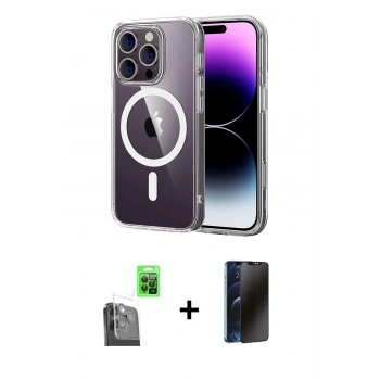 MARSİLYAN™- iPhone 16 Pro Max Kılıf Ahenk Minimal Serisi - Siyah 3D Antistatik Hayalet Cam Ekran Koruyucu + Raze Metal Kamera Lens - SH