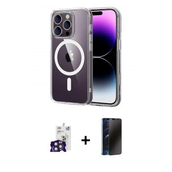 MARSİLYAN™- iPhone 16 Pro Max Kılıf Ahenk Minimal Serisi - Siyah 3D Antistatik Hayalet Cam Ekran Koruyucu + Bilvis Titan Kamera Lens - TMGI