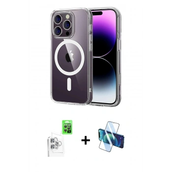 MARSİLYAN™- iPhone 16 Pro Max Kılıf Ahenk Minimal Serisi - Siyah 3D Antistatik Seramik Nano Ekran Koruyucu + Raze Metal Kamera Lens - BZ
