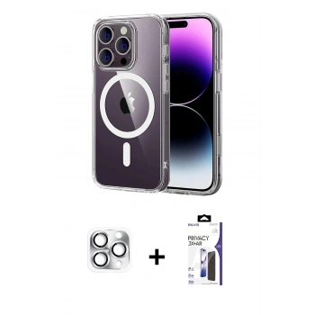 MARSİLYAN™- iPhone 16 Pro Max Kılıf Ahenk Minimal Serisi - Siyah Bilvis 3X AR Hayalet Cam Ekran Koruyucu + Pers Alüminyum Kamera Lens - GS