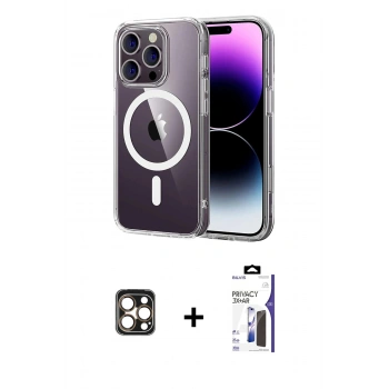 MARSİLYAN™- iPhone 16 Pro Max Kılıf Ahenk Minimal Serisi - Siyah Bilvis 3X AR Hayalet Cam Ekran Koruyucu + PVD Metal Kamera Lens - GD